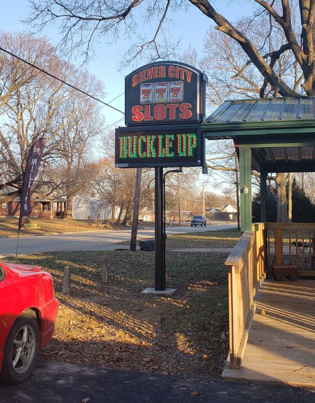 Silver City Slots freestanding roadside sign with a digital message display