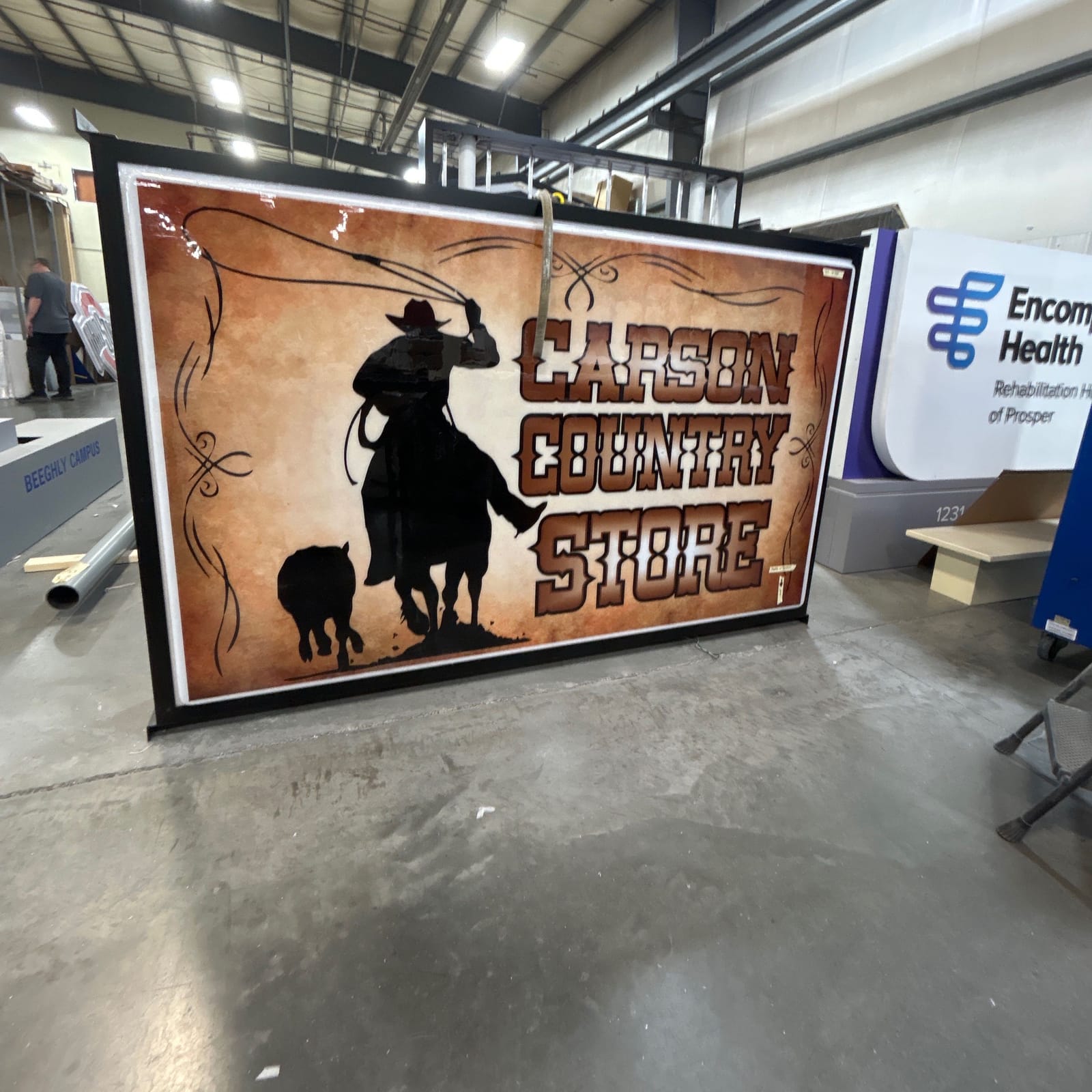 Carrson Country Store sign during production