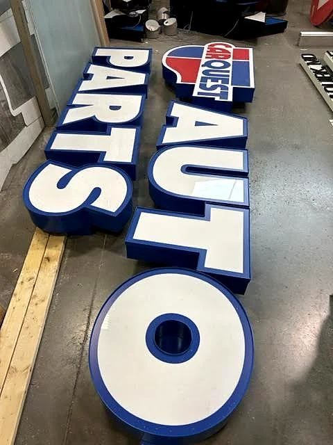 Auto Parts Channel Letters during fabrication in the shop