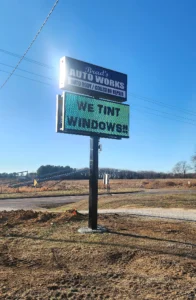 Brad’s Auto Works Digital Sign in its installed setting