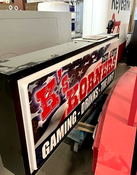 Brubaker’s Gaming Bar Sign during fabrication in the shop