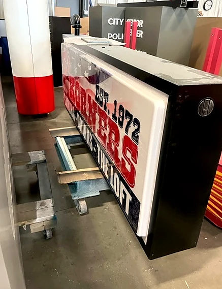 Brubaker’s Gaming Bar Sign during fabrication in the shop
