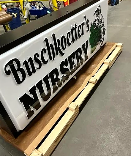 Buschkoetter’s Nursery Sign during fabrication in the shop