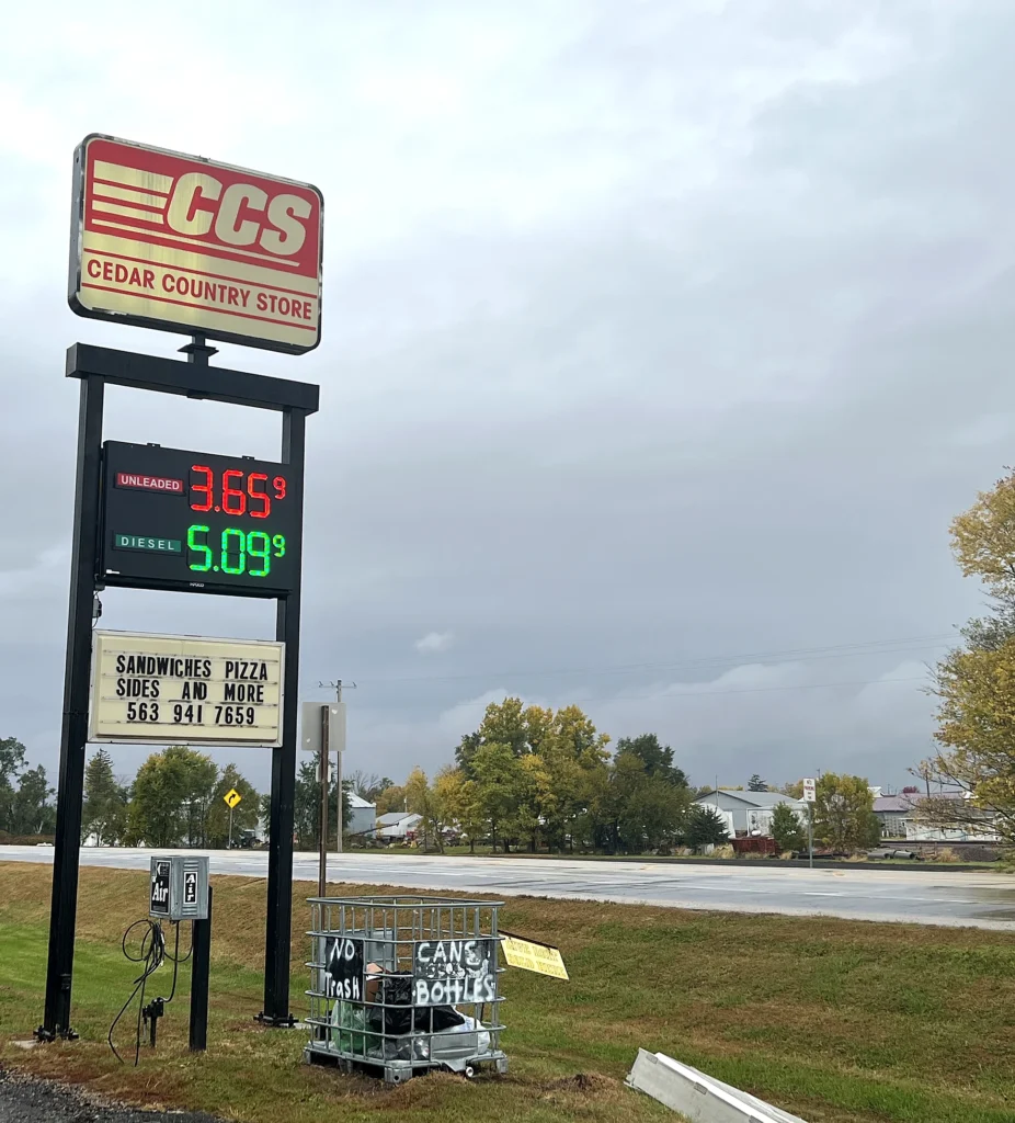 CCS Roadside Fuel Sign in its installed setting