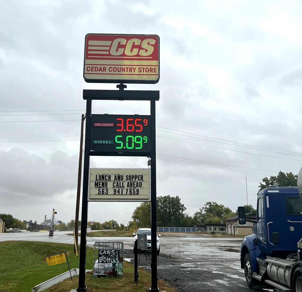 CCS Roadside Fuel Sign in its installed setting