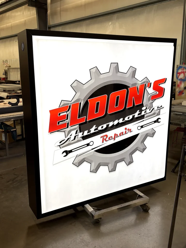 Eldon’s Automotive Sign during fabrication in the shop