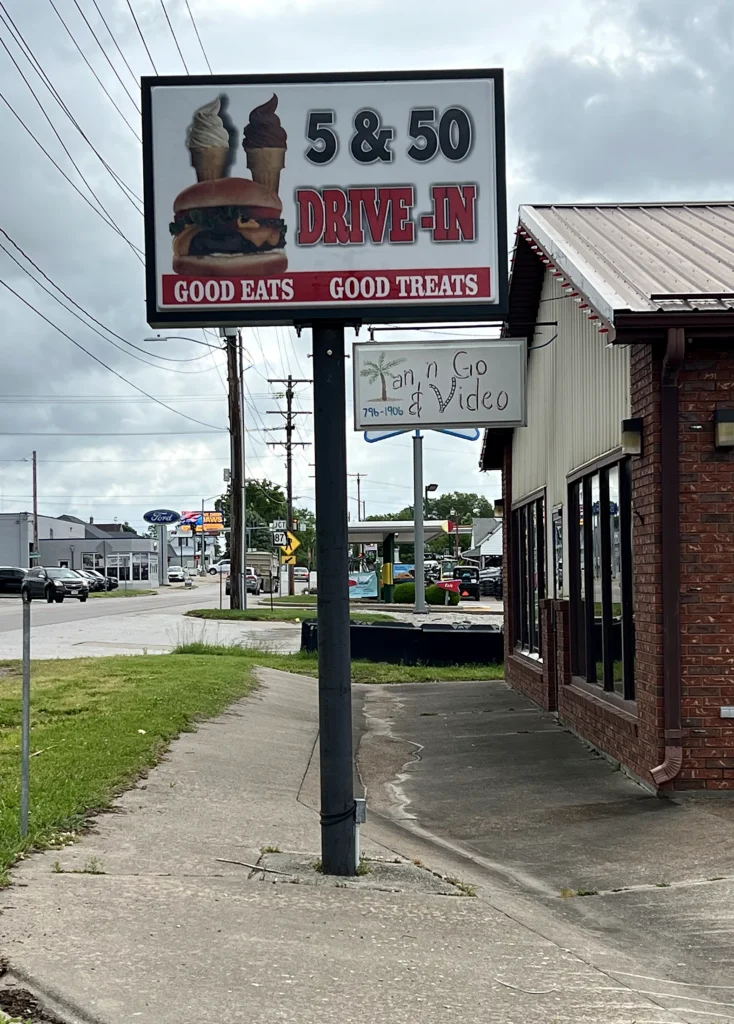 5 & 50 Drive-In Sign in its installed setting