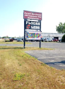 Floors for Less Digital Sign in its installed setting