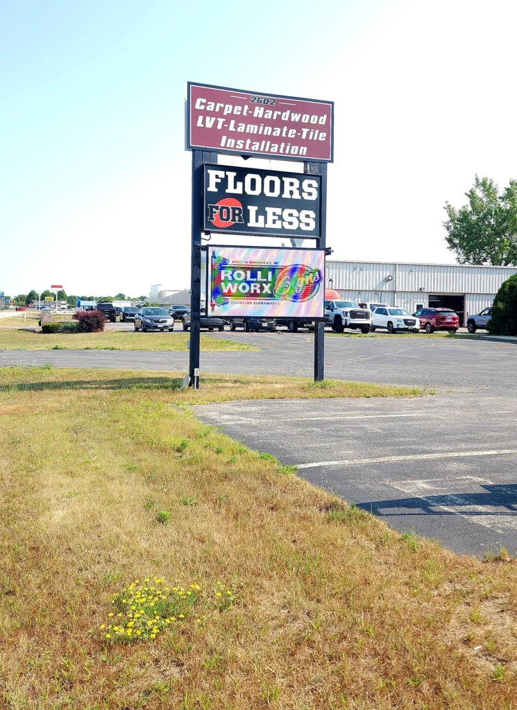 Floors for Less Digital Sign in its installed setting