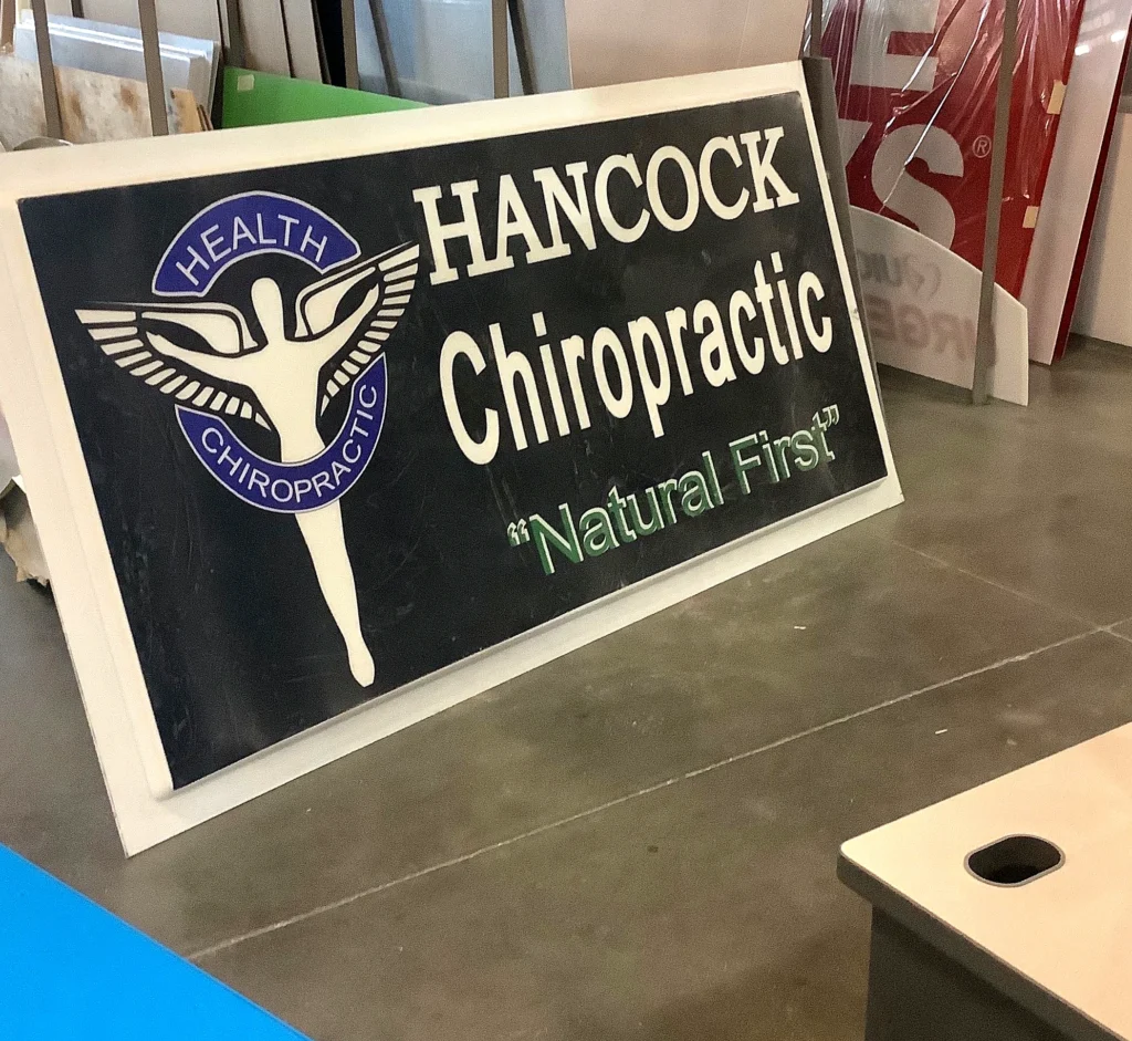 Hancock Chiropractic Sign during fabrication in the shop