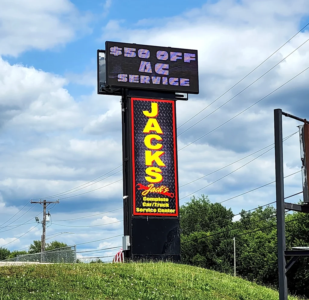 Jack’s Complete Car/Truck Service Center Digital Pylon in its installed setting