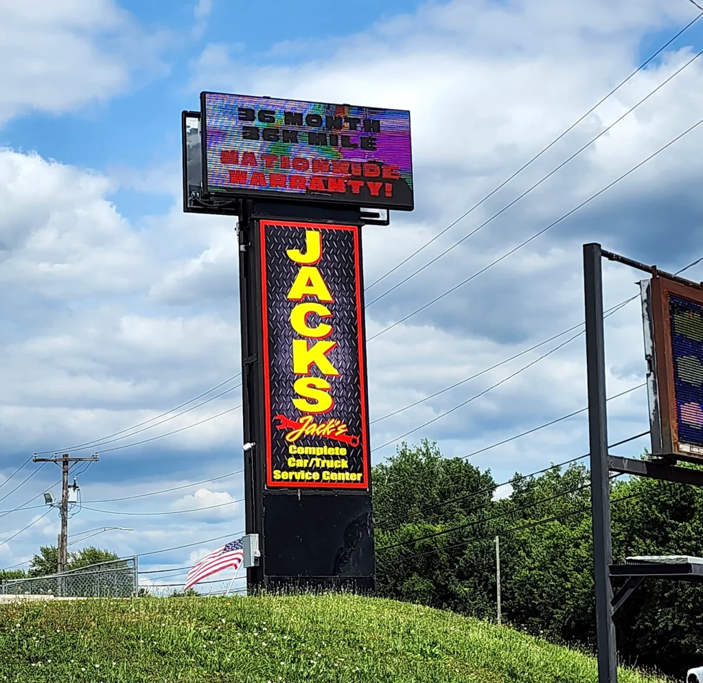 Jack’s Complete Car/Truck Service Center Digital Pylon in its installed setting