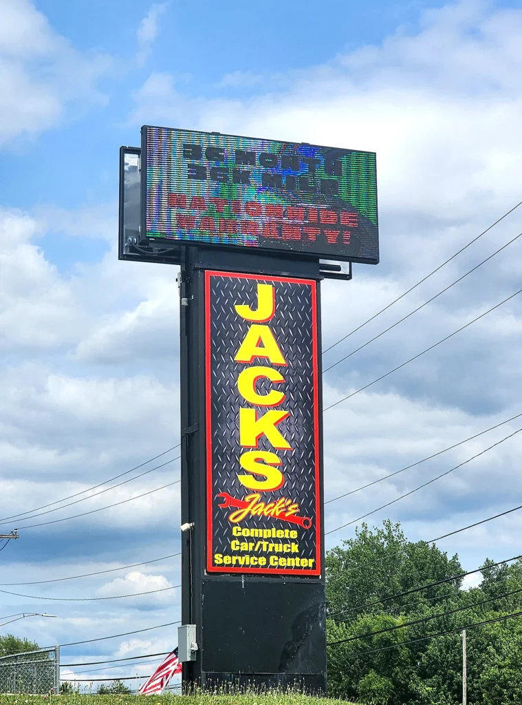 Jack’s Complete Car/Truck Service Center Digital Pylon in its installed setting