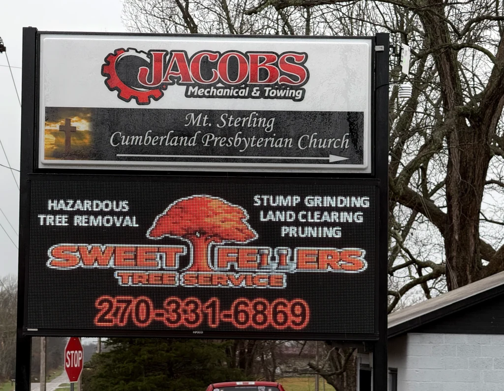 Jacobs Mechanical & Towing Digital Sign in its installed setting