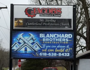 Jacobs Mechanical & Towing Digital Sign in its installed setting