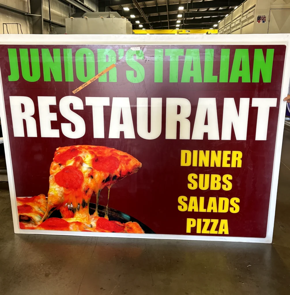 Junior’s Italian Restaurant Sign during fabrication in the shop