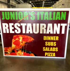 Junior’s Italian Restaurant Sign during fabrication in the shop