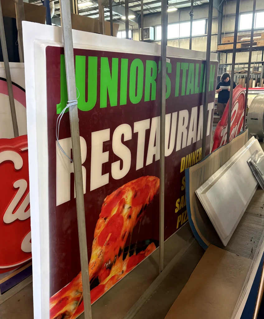 Junior’s Italian Restaurant Sign during fabrication in the shop