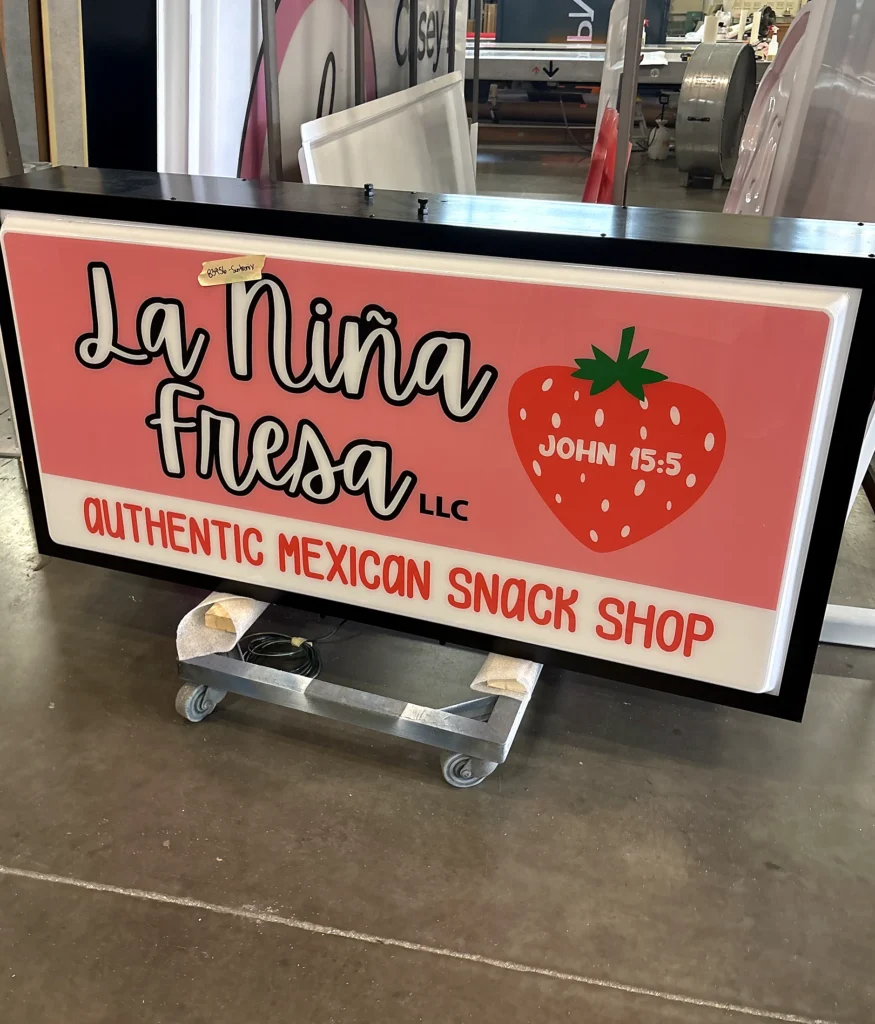 La Niña Fresa Sign during fabrication in the shop
