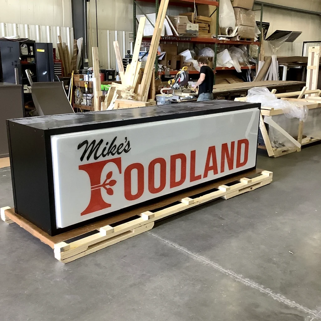 Mike’s Foodland Sign Fabrication during fabrication in the shop