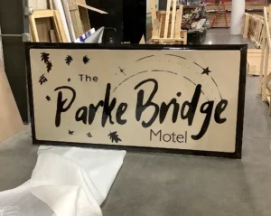 ParkeBridge Motel Sign during fabrication in the shop