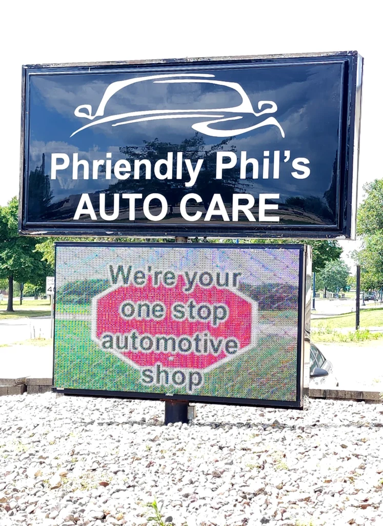 Phriendly Phil’s Auto Care Sign in its installed setting