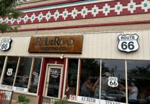 Railroad Brewing Storefront Sign in its installed setting