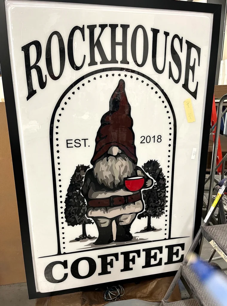 Rockhouse Coffee Sign during fabrication in the shop