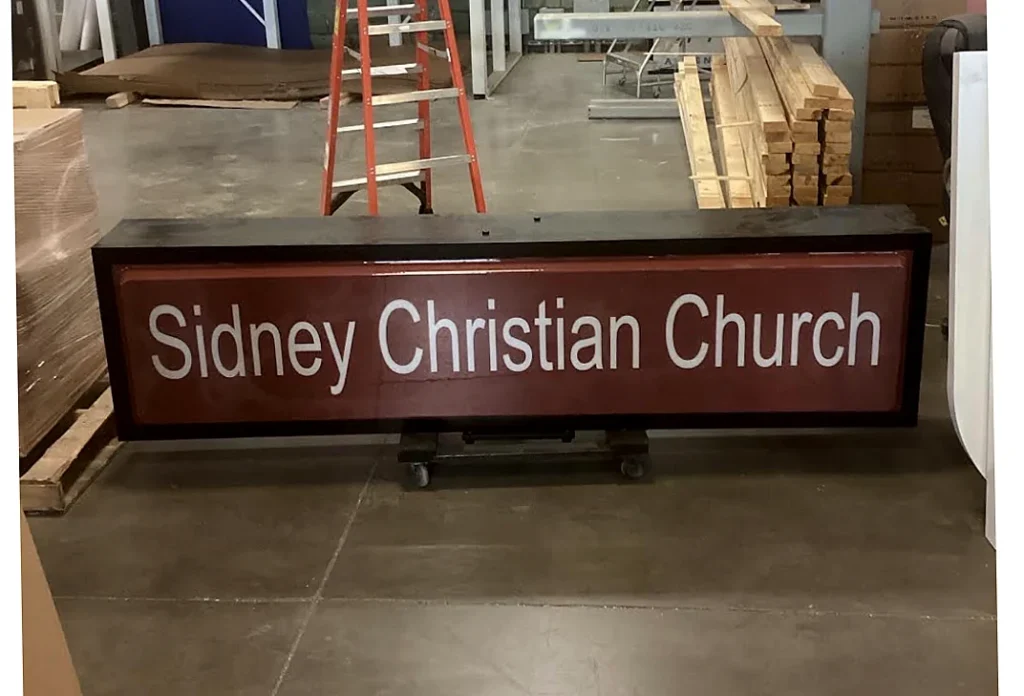 Sidney Christian Church Sign during fabrication in the shop