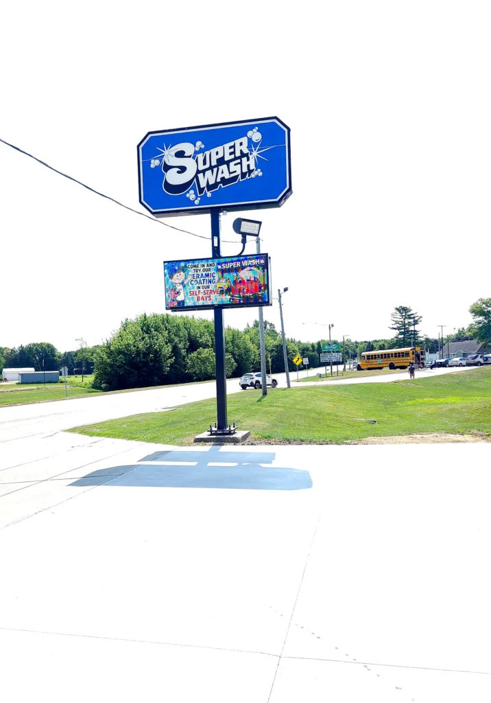 Super Wash Digital Sign in its installed setting