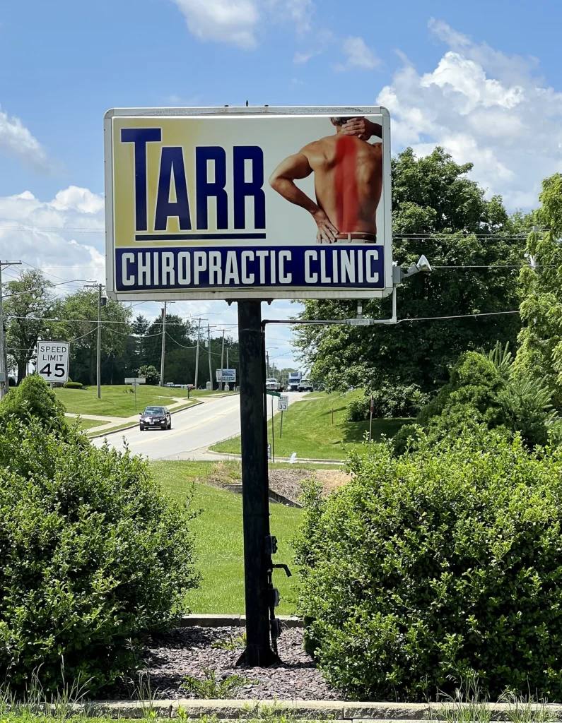 Tarr Chiropractic Clinic Sign in its installed setting