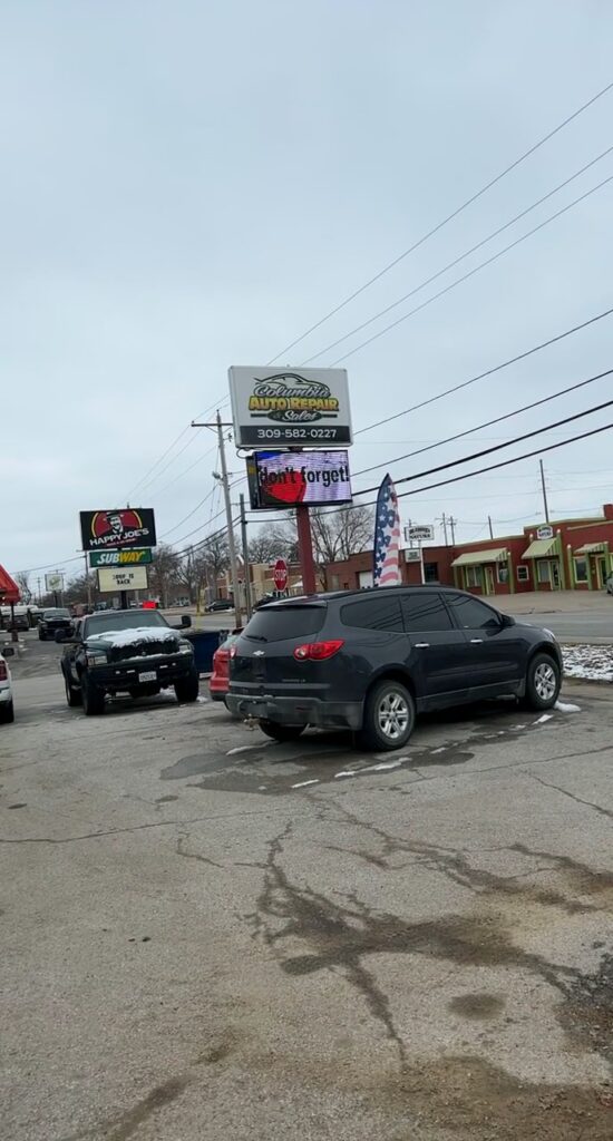 Townsend Auto Repair Digital Sign shown in actual field footage
