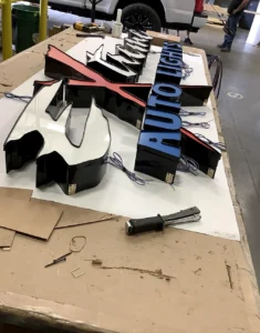 Truck Country Channel Letters during fabrication in the shop