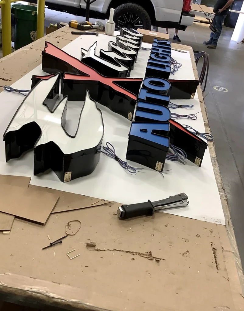 Truck Country Channel Letters during fabrication in the shop