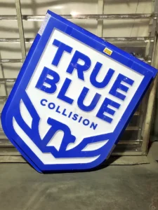 True Blue Collision Sign during fabrication in the shop