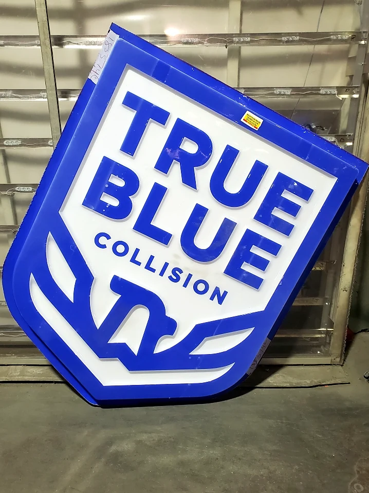 True Blue Collision Sign during fabrication in the shop