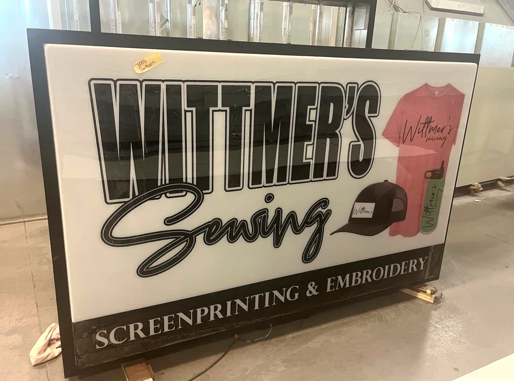 Wittmer’s Sewing Sign during fabrication in the shop